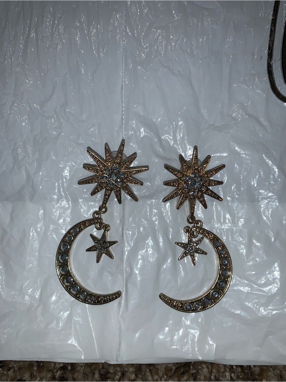 Gold-Tone Star & Moon Drop Earrings